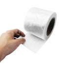 Hand holding 1708 Fiberglass Cloth Tape 4 Inch Wide By 10 Yards Beefy Biaxial Reinforcement For Epoxy Polyester And Vinyl Ester Resin Marine Grade Tape