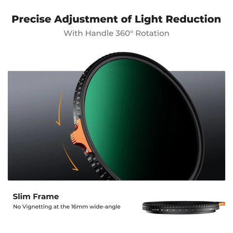 55mm Variable ND Filter ND3-ND1000 1.5-10 Stops For Cameras, adjustable 28 layer coating, 360° rotation, slim frame