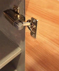 Soft-Close Cabinet Damper for Corner Hinges, 8 Pack 973A0500 Buffer installed on full overlay cabinet door hinge.