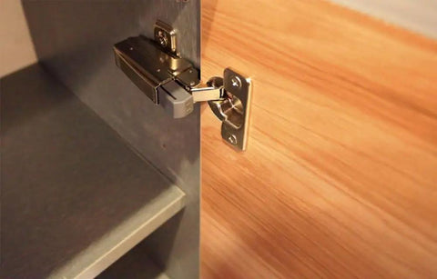 Soft-Close Cabinet Damper for Corner Hinges, 8 Pack 973A0500 Buffer installed on full overlay cabinet door hinge.