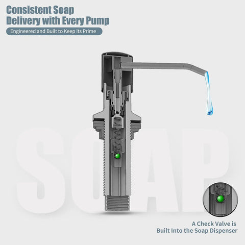 Cutaway view of soap dispenser mechanism from Black Kitchen Faucet With Soap Dispenser And LED Temperature Indicator Pull Down Sprayer