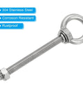 M8 x 120mm Lifting Shoulder Eye Bolts Set, 3 Pack, 304 Stainless Steel Threaded Eyebolts with Nuts and Washers
