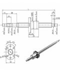 Premium C7 Grade 12mm SFU1204 Ball Screw With Single Nut for CNC Machina, showing dimensions and detailed design.