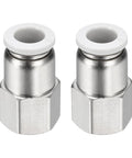 Two Pack Push To Connect Fittings Five Sixteenth Inch Tube One Quarter Inch NPT Female Nickel Plated Brass Straight Pneumatic Adapters For Air Line Systems White Quick Connect