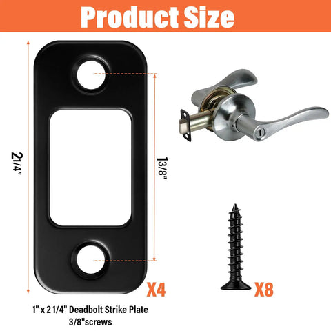 Four Pack Deadbolt Strike Plate 1 Inch By 2 And A Quarter Inch Round Corner With Screws Matte Black Stainless Steel Door Backplate