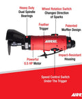Beast of a 3-Inch Composite Reversible Pneumatic Cutoff Tool, 0.5 HP Motor, 18,000 RPM Free Speed, Quiet Muffler Tech diagram