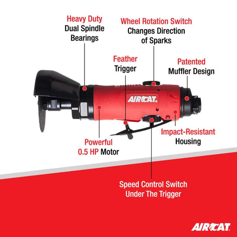 Beast of a 3-Inch Composite Reversible Pneumatic Cutoff Tool, 0.5 HP Motor, 18,000 RPM Free Speed, Quiet Muffler Tech diagram