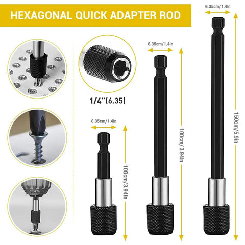 Hexagonal quick adapter rod, part of Crazy Handy Flexible Drill Bit Extension and Universal Socket Wrench Set with 105 Degree Right Angle
