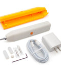 Handheld 35 Khz Ultrasonic Cutting Knife For 3D Resin And PLA Models And Parts With 5 Spare Blades, white tool and accessories.