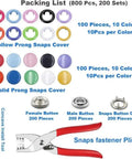 Snap Fastener Kit With Hollow And Solid Metal Prong Snaps 9.5Mm 400 Pcs 100 Sets In 10 Color Options With Durable Punch Tool And Pliers