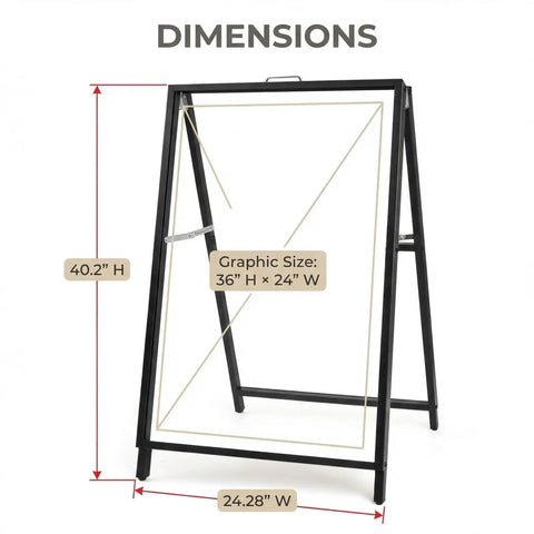 Double Sided A Frame Sign 24 By 36 Inch Boss Grade Heavy Duty Folding Sandwich Board Outdoor Poster Frame dimensions