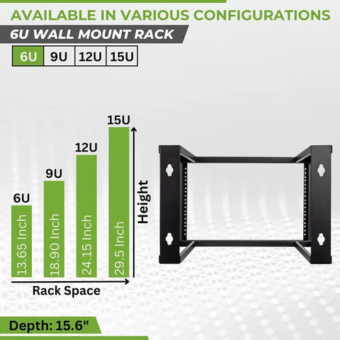 Built Tight 6U Wall Mount Rack Engineered For 19 Inch Server Hardware Open Frame Steel Rack Kicking Out Clean Airflow 16 Inch Deep Handles Max Load Premium Black