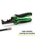 F Connector Compression Tool For RG6 And RG59 Coax, Adjustable For Series 6 And Quad Shield, Green TPE Grips, Locking Handle