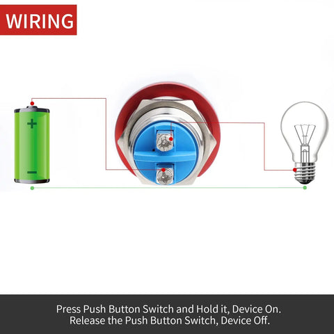 Wiring diagram for Red 22mm Mushroom Head Momentary Push Button Switch IP65 Waterproof 5A SPST 12V 24V 36V DC 110V 250V AC