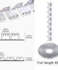 Flexible Upholstery Tack Strips 65 Feet Long Galvanized Metal Three Tooth Edge Grip detailed view with dimensions