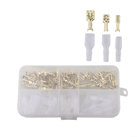 Top Tier 120 Piece Spade Connectors Kit With Heavy Gauge Male And Female Quick Disconnect Terminals In 2.8 4.8 Plus 6.3mm Sizes Perfect For Car Audio Wiring Projects Using Premium Tinned Copper Core For Zero Voltage Drop And Reliable High Current, assorted spade terminals in organizer box