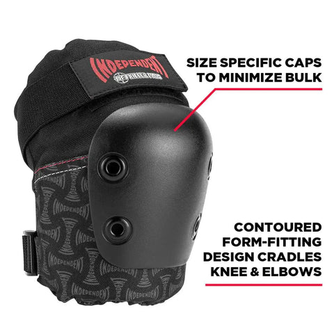 Close-up of Six Pack Skateboard Pad Set for Juniors with contoured fit and impact-absorbing foam, shown in black ballistic nylon.