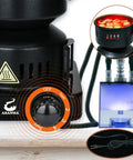 ETL Certified Charcoal Stove With 5 Gear Coal Burner For Cubes, showing control knob, coal holder, and power cord.