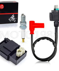 Ignition Coil Igniter CDI Box For Honda Foreman 450 TRX450FE TRX450FM TRX450ES TRX450S 1998 1999 2000 2001 2002 2003 2004 Includes Spark Plug And CDI Module For Easy Plug And Play Replacement OEM 30410HN0A01, showing coil, spark plug, and module.