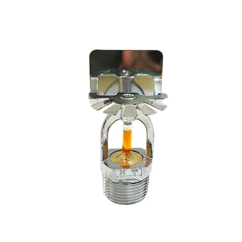 Heavy Duty Two Pack Sidewall Fire Sprinkler Heads With Slick Chrome Finish And One Half Inch Threads Rated 57 Celsius 135 Fahrenheit visible front view