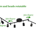Dope Six Light Head Adjustable LED Track Lighting Kit With Three Bar Layout And Flexible Arms, 360 Degree Rotatable in Matte Black.