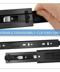 Heavy Duty Black Bottom Mount Drawer Slides Featuring Dead Smooth Gliding Action And Totally Rock Solid Concealed Bracket System For Modern Kitchen Cabinetry And Garage Storage close-up of durable disassembly clip in use.