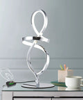 Dope Modern LED Table Lamp With Unique Spiral Design on nightstand, highlighting chrome finish and stepless dimming control.