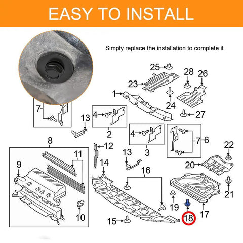 All In One M6 U Clip Automotive Kit With Speed Nuts And Screw Clips For Engine Splash Shield And Fender Liner Car Accessories Heavy Duty Carbon Steel Hardware installation diagram for engine splash shield and fender liner