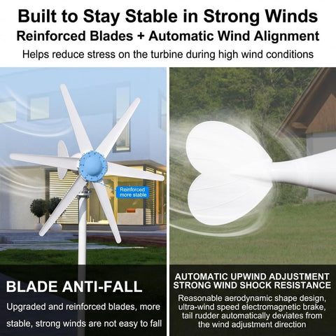 800W Horizontal Wind Turbine Generator With 12V 24V Output, 6 Nylon Blades, Built In Controller, Off Grid Home Yard Farm RV Power