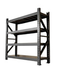 Heavy Duty Four Tier Storage Rack Straight Up Tank Tough Industrial Steel Shelving for Garage and Pantry with sturdy frame.