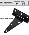 Beefy Four Pack 4 Inch T Strap Hinges Heavy Duty Outdoor Hinges For Wood Gates Barn Fence Shed Doors Black Finish with 270 Degree Rotation