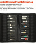 18 Piece Pro Terminal Removal Tool Kit with Ejector and Key Extractor in black bag, showing tools arranged neatly