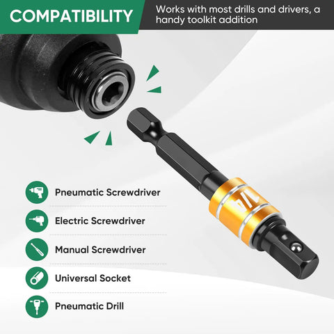 Compatibility of 6 Piece Impact Socket Adapter Set for Power Drills and High Torque Impact Wrenches with various tools.