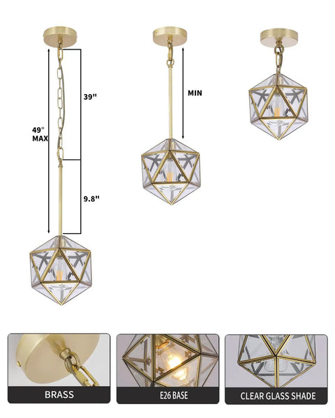 Modern Brass Chandelier With Adjustable Height Hanging Lights And 4mm Clear Glass Shade Pendant Lighting dimensions and features