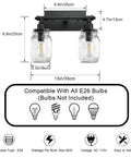 Industrial Black Vanity Light Fixtures With Glass Mason Jar Shades Two Light Vintage Wall Sconces For Bathrooms Rustic Modern Farmhouse Style 13 Inch Length And 12 Inch Height image showing product dimensions and bulb compatibility