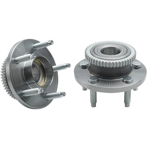 Two Piece Front Wheel Bearing Hub Assembly Replacement Fits 2005 Through 2014 Ford Mustang showing 5 lug setup and ABS tone ring.