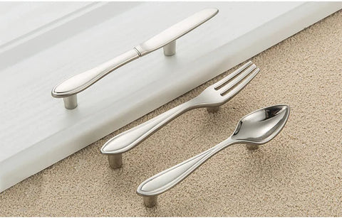 3 Piece Funny Knife Spoon Fork Shape Cabinet Pulls Set For Kitchen Cupboard And Drawer Handles With 3 Inch Center Hole Zinc Alloy