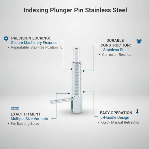 Industrial Grade Stainless Steel Indexing Plunger Pin With Ergonomic L Handle And Spring Loaded Snap Lock for precise machinery locking.