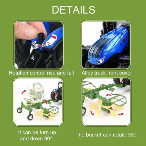 Remote Control Farm Tractor Truck With Two Rechargeable Batteries And Realistic Cab Lights For Kids Aged Three To Six, feature details.