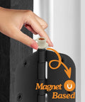 Installing Whimsical Hot Cocoa Door Hinge Toppers Set Of 6 Magnetic Heads For Metal Doors And Surfaces, showing a magnetic miniature cocoa cup.