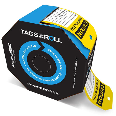 NMC 100 Safety Tags By The Roll Caution Barricade OSHA Compliant Waterproof PF Cardstock Tags with octagon dispenser
