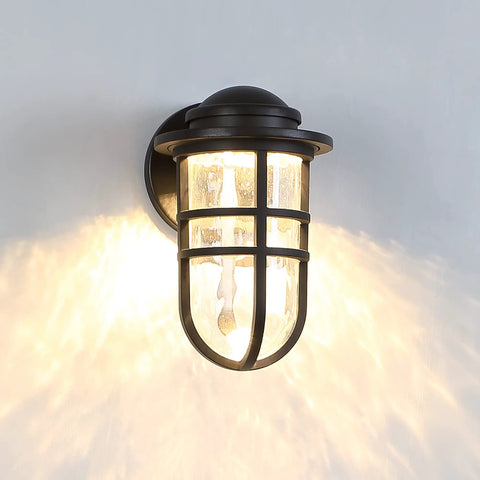 Steampunk 9 Inch LED Indoor Outdoor Wall Light 3000K Bronze Finish Weatherproof Aluminum Fixture With Seeded Hammered Glass No Driver Needed Fits Pancake Junction Box Easy Install