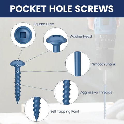 Blue Anti Corrosion Pocket Hole Screws 1 Inch Coarse Thread Wood Screws Square Drive Washer Head 4 Layer Coating