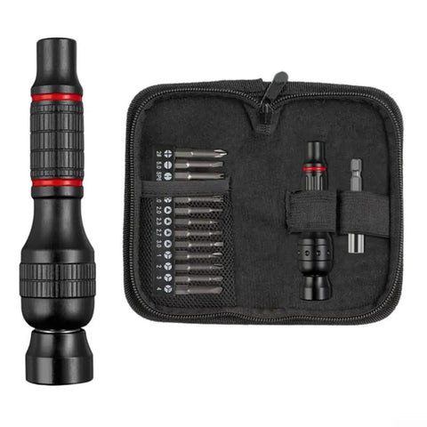 Heavy Duty 6.35mm Aluminum Screwdriver Handle With Magnetic Bit Holder Bar For Hex And Torx Screws, Non-Slip Grip Fits Standard Bits, Solid Build For Home Reno Pro Jobs, 20 Piece Kit Included, black kit with handle and bits in case