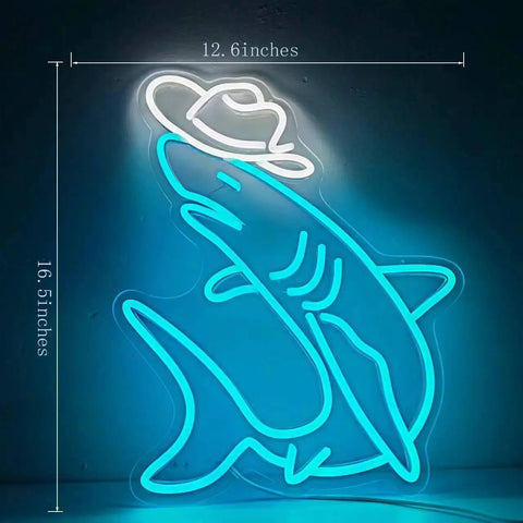 Eye Neon Sign Wall Decor LED Light For Bar And Wedding Parties, Totally Lit Neon Light With Bright Glow For Home Hangouts, Birthdays, And Teen Room Vibes, Perfect Gift, 24.5 By 12.2 Inches, blue shark with cowboy hat neon design, size 12.6 by 16.5 inches