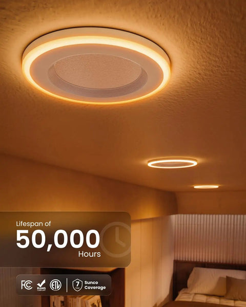Sunco 24 Pack 6 Inch LED Recessed Lighting Retrofit with Night Light, 2700K/3000K/4000K/5000K/6000K Selectable, Dimmable Can Lights on ceiling.