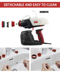 600W HVLP Paint Sprayer With Three Spray Patterns And 800ml Cup, electric sprayer parts being cleaned under faucet