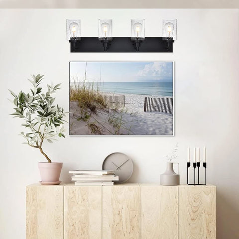 4 Light Black Vanity Lights Over Mirror With Seeded Glass Shades Sleek Modern Wall Mount Bath Fixture For Bedroom Kitchen Hallway E26 Base Dope Home Decor