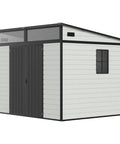 7x7x7 Ft Outdoor Resin Storage Shed With Floor Double Doors Sloped Roof Waterproof UV Resistant Grey Black