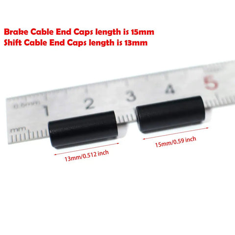 50 Piece Aluminum Alloy Bike Cable End Caps Kit For 4mm And 5mm Derailleur And Brake Wires Ferrule Set For Shifter Housings shown with ruler for size reference